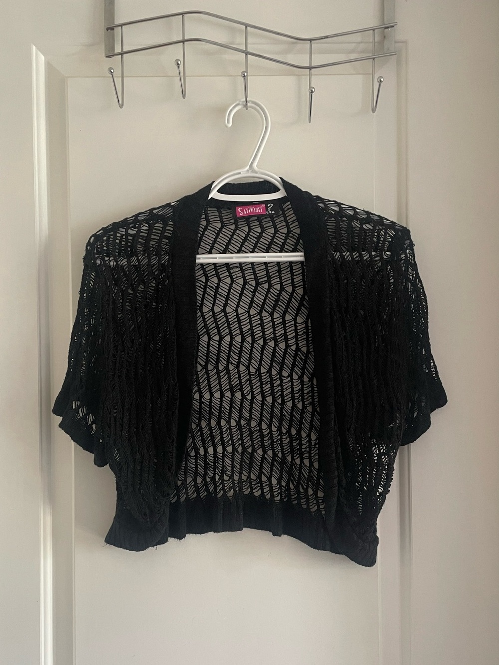 Y2K Black Short Sleeve Crochet Cardigan Shrug